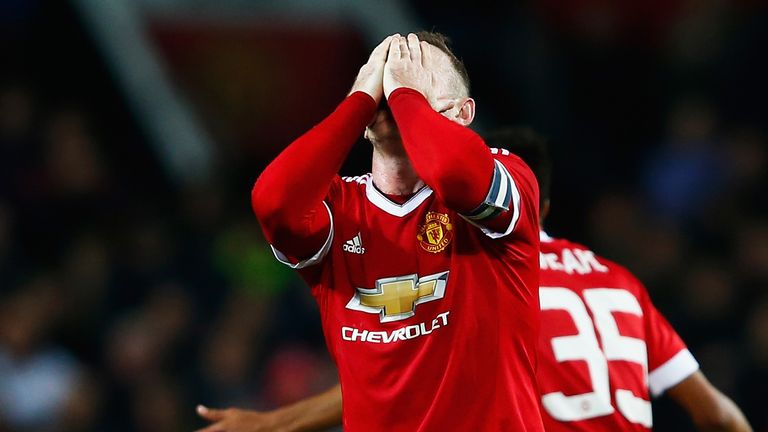 Wayne Rooney of Manchester United reacts during the Capital One Cup Fourth Round match between Manchester United and Middlesbrough