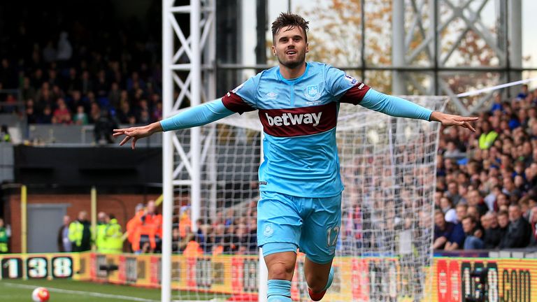 West Ham United's Carl Jenkinson celebrates scoring his side's first goal of the game during the Barclays Premier League match at Selhurst Park, London.