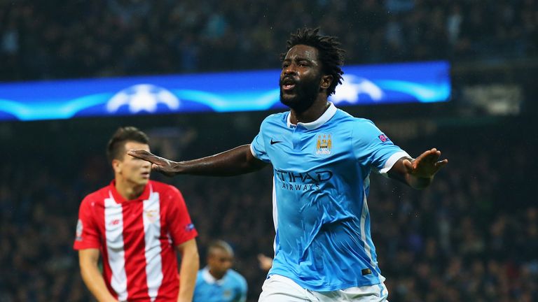 Wilfried Bony of Manchester City celebrates