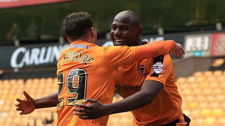 Wolverhampton Wanderers' Benik Afobe (right) celebrates scoring his side's second goal of the game 