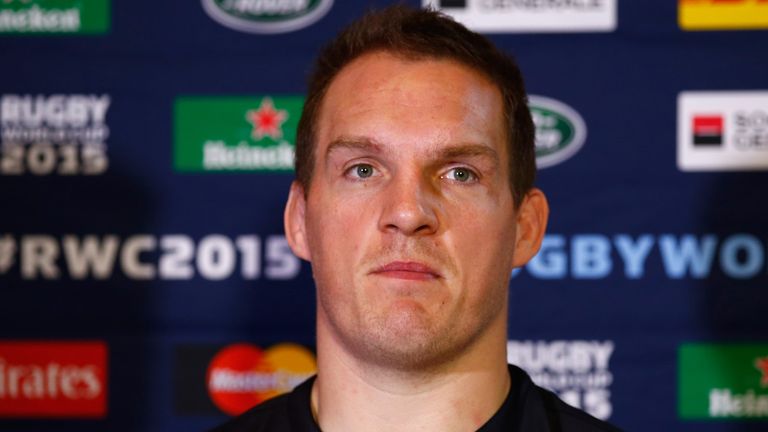 WEYBRIDGE, ENGLAND - OCTOBER 13:  Gethin Jenkins of Wales talks to the media during a Press Conference at Oatlands Park Hotel on October 13, 2015 in Weybri