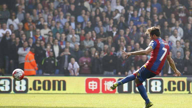 Yohan Cabaye makes it 2-0 from the penalty spot in the 89th minute to secure three points for Palace.