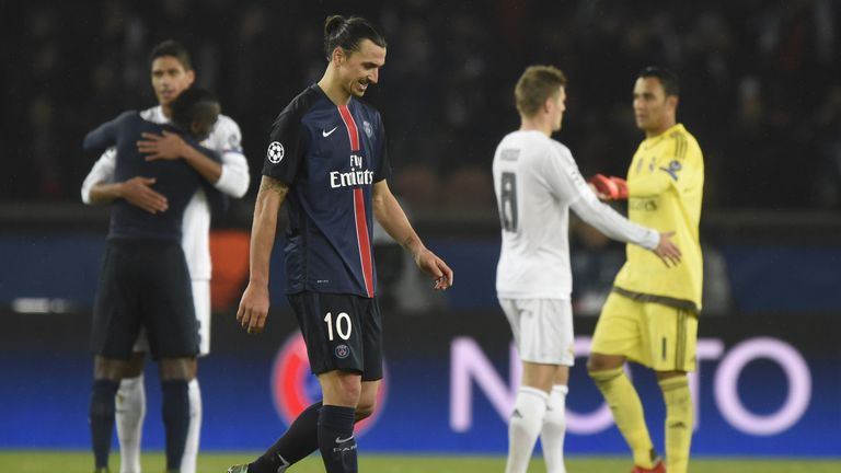 Paris Saint-Germain's Zlatan Ibrahimovic leaves the pitch