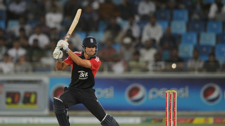 England captain Alastair Cook bats during the 3rd One Day International between Pakistan and England at Dubai in 2012