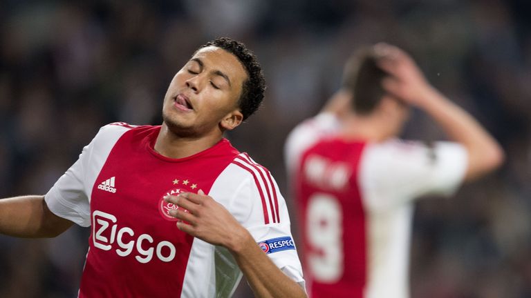 Ajax' Dutch defender Jairo Riedewald reacts after a missed chance
