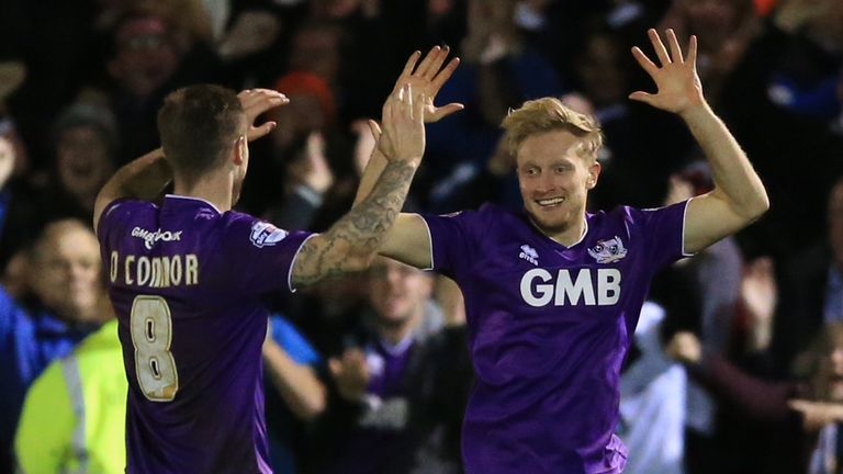 Port Vale's Ajay Leitch Smith celebrates the first of his two goals