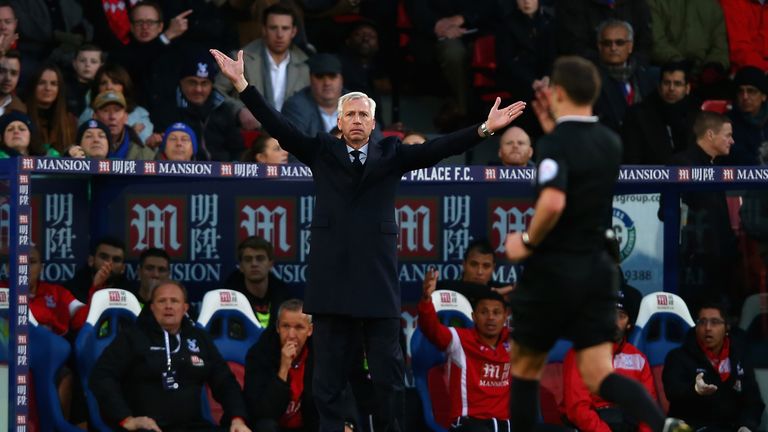 Alan Pardew Manager of Crystal Palace gestures