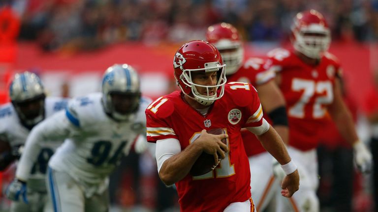 Alex Smith #11 of Kansas City Chiefs runs during the NFL game between Kansas City Chiefs and Detroit Lions at Wembley Stadium