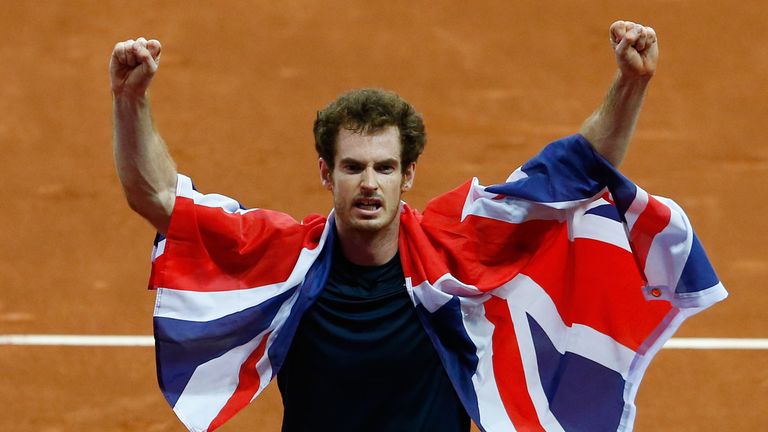 Andy Murray celebrates winning the Davis Cup for Great Britain