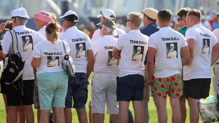 Andy Sullivan watched by his Team Sulli fan club during the second round of the DP World Tour Championship
