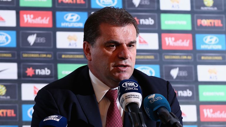 Australian Socceroos coach Ange Postecoglou speaks to the media during a squad announcement