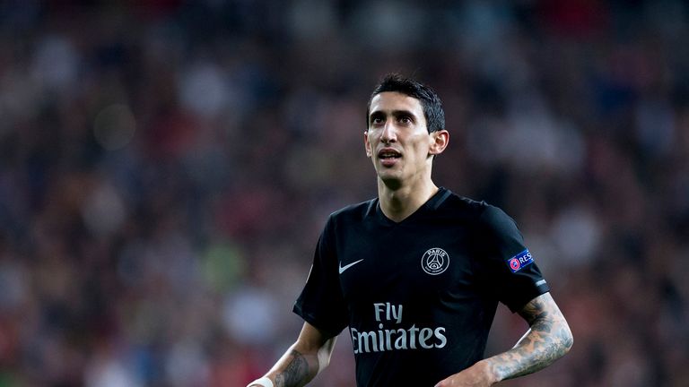 Angel Di Maria of Paris Saint-Germain looks to the audience during the UEFA Champions League Group A match between Real Madrid
