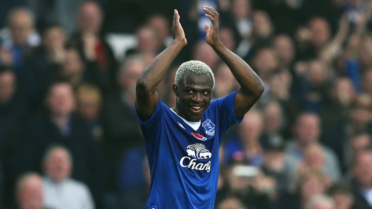 Arouna Kone celebrates after he scores their sixth goal and completes his hat trick 