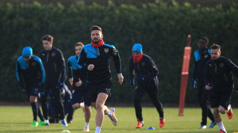 Arsenal's Olivier Giroud during a training session at London Colney, Hertfordshire