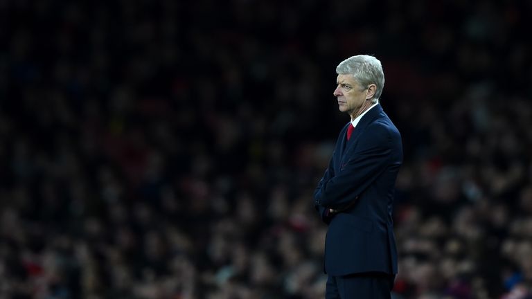 Arsene Wenger looks on during the UEFA Champions League match between Arsenal FC and Dinamo Zagreb