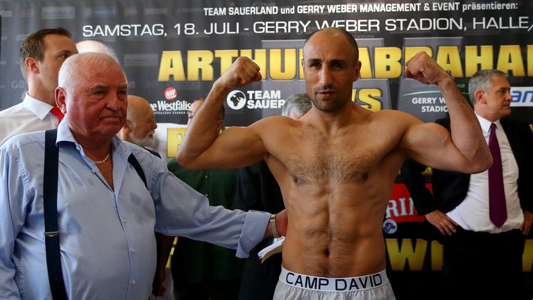 HALLE, GERMANY - JULY 17:  Super middleweight fighter Arthur Abraham of Germany poses during the weigh in