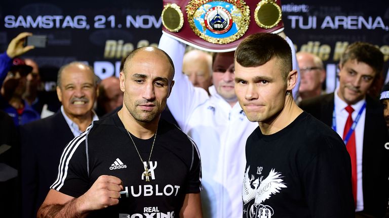 HEMMINGEN, GERMANY - NOVEMBER 20:  Arthur Abraham (L) and Martin Murray pose during a press conference 