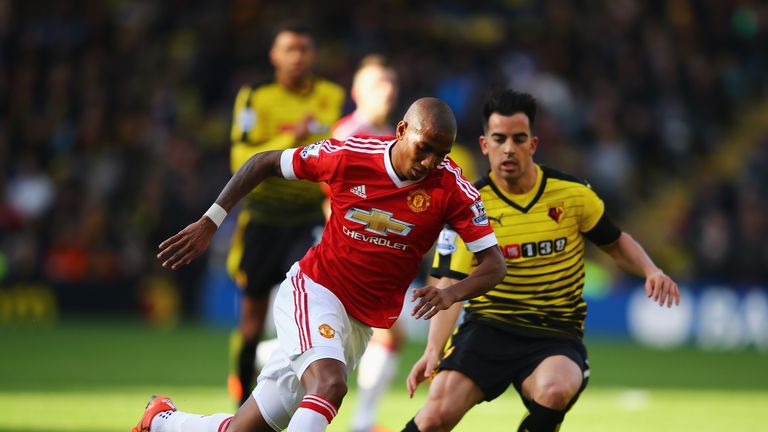 Ashley Young tries to make progress for Manchester United