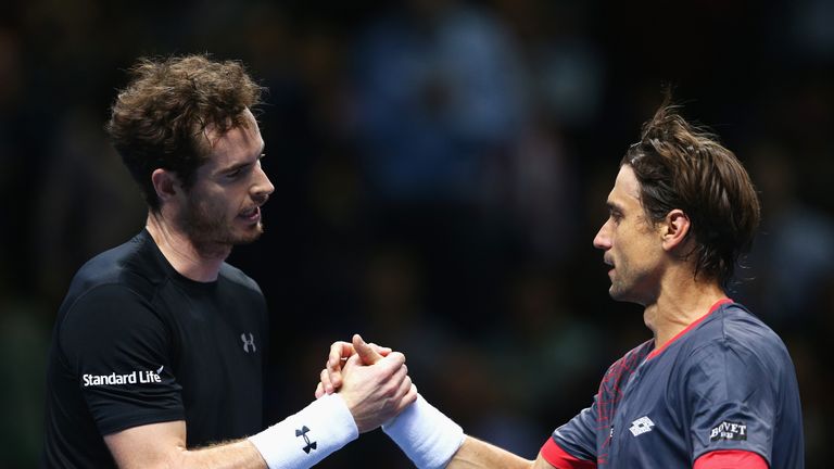 Andy Murray shakes hands with David Ferrer  after their match at the ATP World Tour Finals