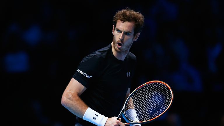 Andy Murray celebrates a point in his match against David Ferrer during the ATP World Tour Finals