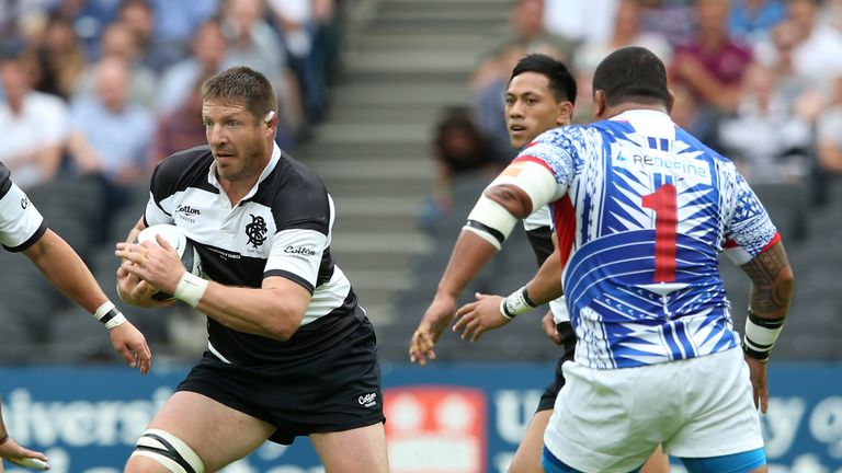 Bakkies Botha of the Barbarians charges upfield during the Rugby Union match between the Barbarians and Samoa 