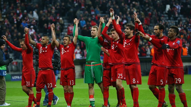 Bayern Munich celebrate their convincing win over Olympiakos