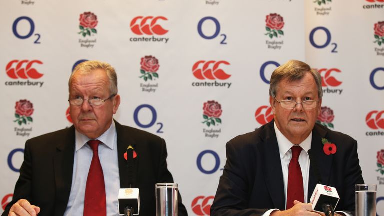 RFU Chairman Bill Beaumont and chief executive Ian Ritchie face the media at Twickenham