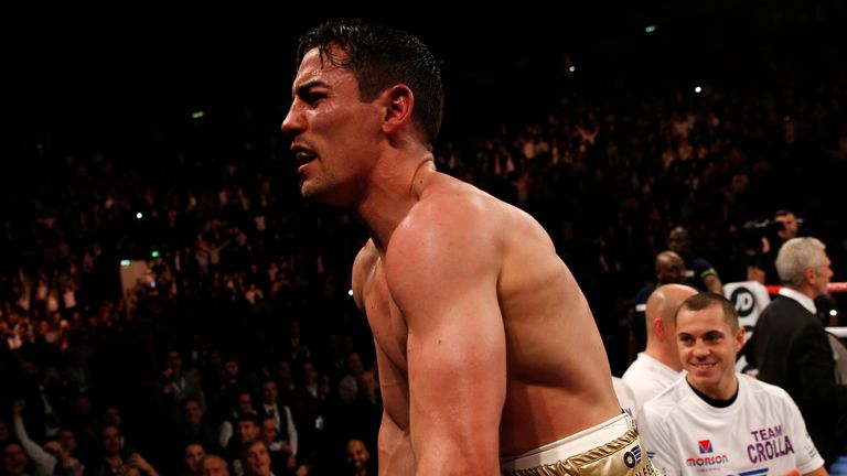 Anthony Crolla celebrates victory over Darleys Perez during the WBA World lightweight title at Manchester Arena, Manchester. 
