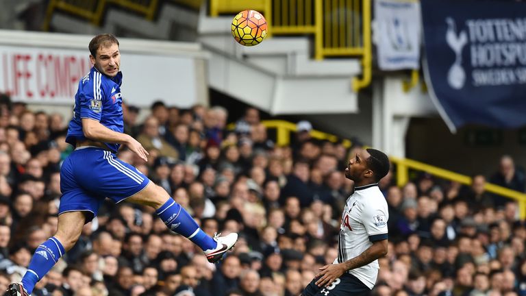 Chelsea's Branislav Ivanovic (left) heads the ball past Tottenham Hotspur's Danny Rose 