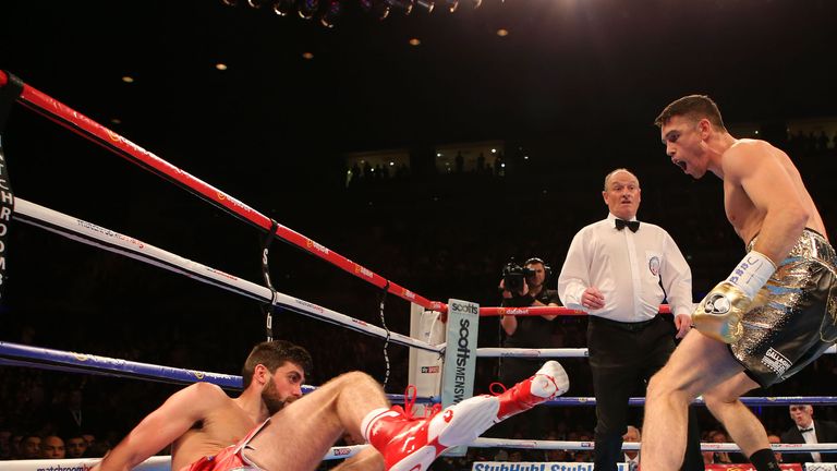 Callum Smith knocks down Rocky Fielding for the first time