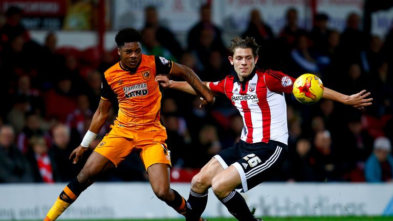 Akpom in action in Hull's 2-0 win over Brentford at the start of November