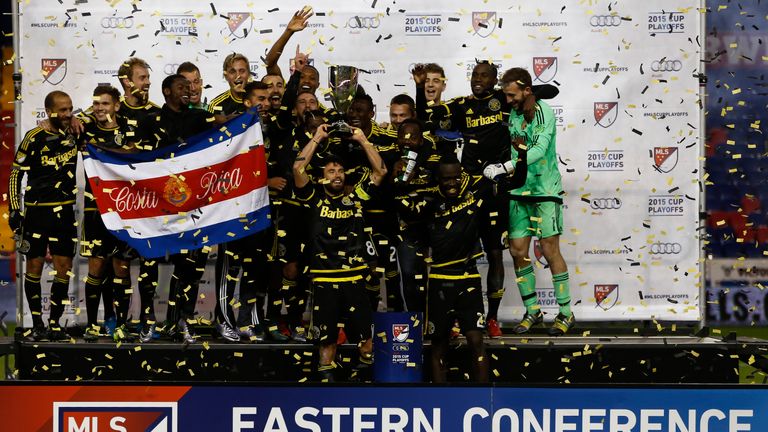 Columbus Crew celebrate their Eastern Conference win over the New York Red Bulls