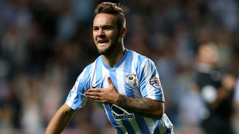 Coventry City's Adam Armstrong celebrates scoring his side's second goal of the game during the Sky Bet League One match at the Ricoh Arena, Coventry.