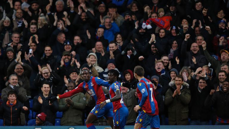 Crystal Palace's Yannick Bolasie (left) puts Palace in front in the 17th minute