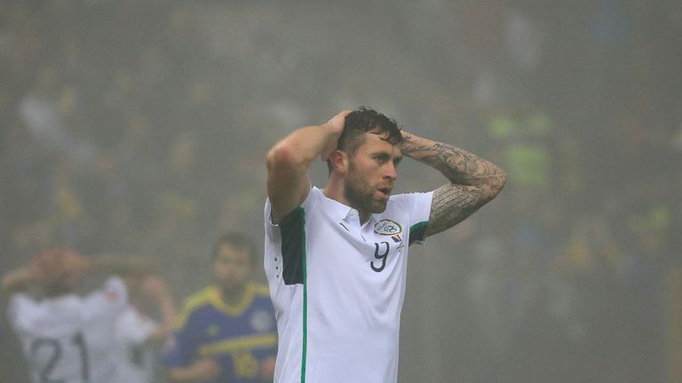 Republic of Ireland forward Daryl Murphy reacts after Bosnia-Herzegovina equalised on Friday night