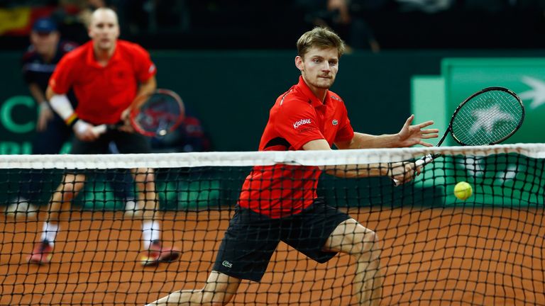 David Goffin in doubles action during the Davis Cup final