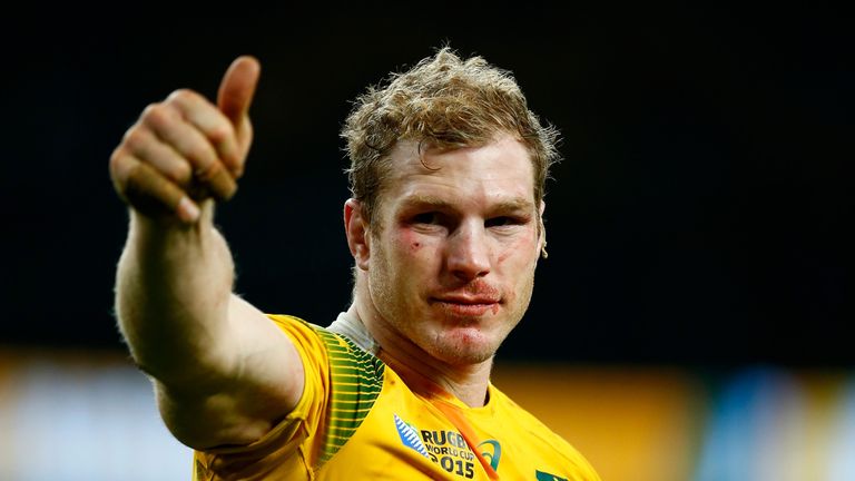 David Pocock of Australia celebrates after winning the 2015 Rugby World Cup Semi Final match between Argentina and Australia