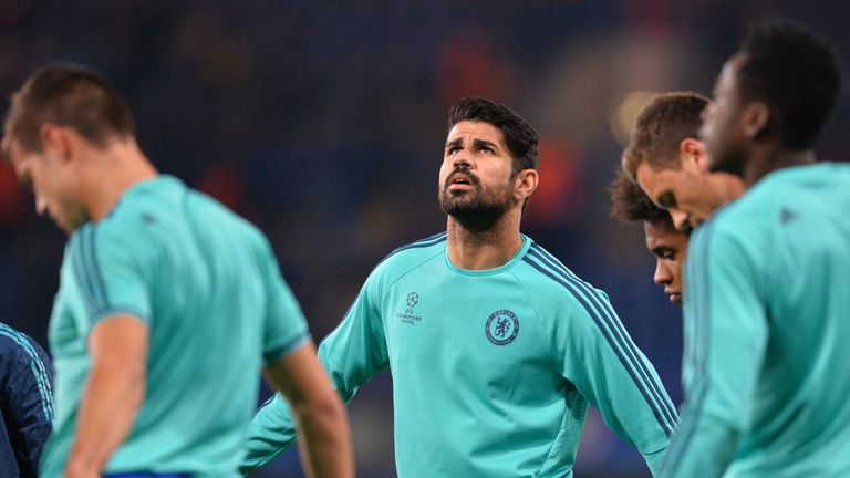 Diego Costa warms up, Chelsea v Dynamo Kiev, Champions League
