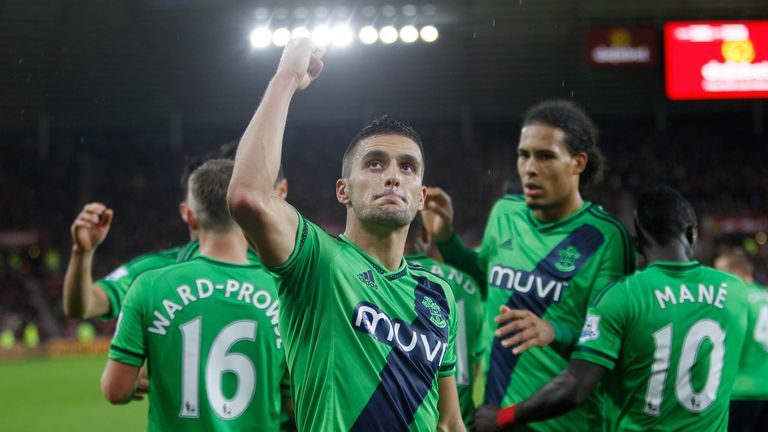 Southampton's Dusan Tadic celebrates his penalty goal during the Barclays Premier League match against Sunderland.