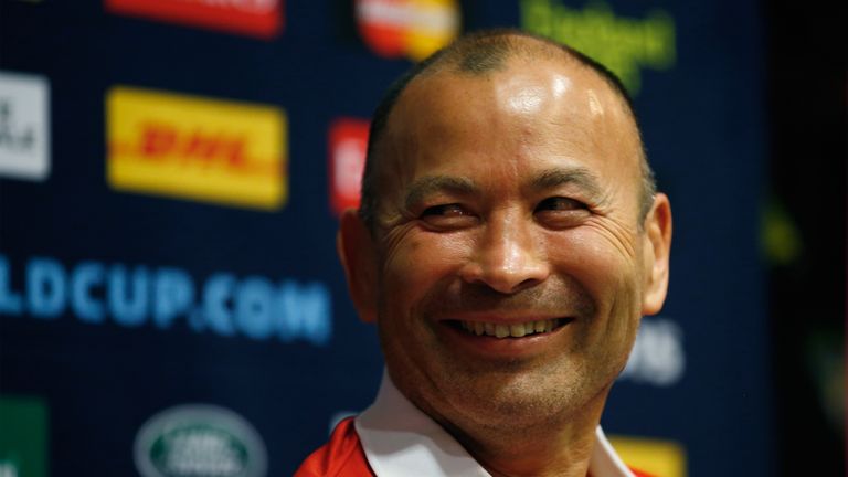 Japan coach Eddie Jones in good humour during a Japan Press Conference at the Hilton Hotel on September 21, 2015 in Brighton, England