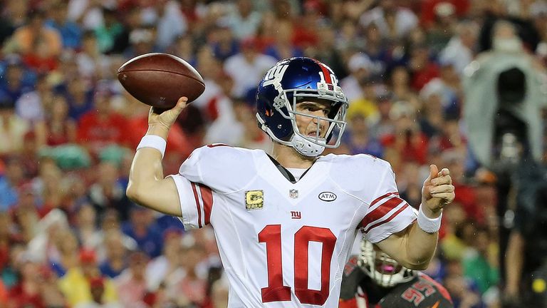 Eli Manning threw 213 yards and two touchdowns against the Tampa Bay Buccaneers