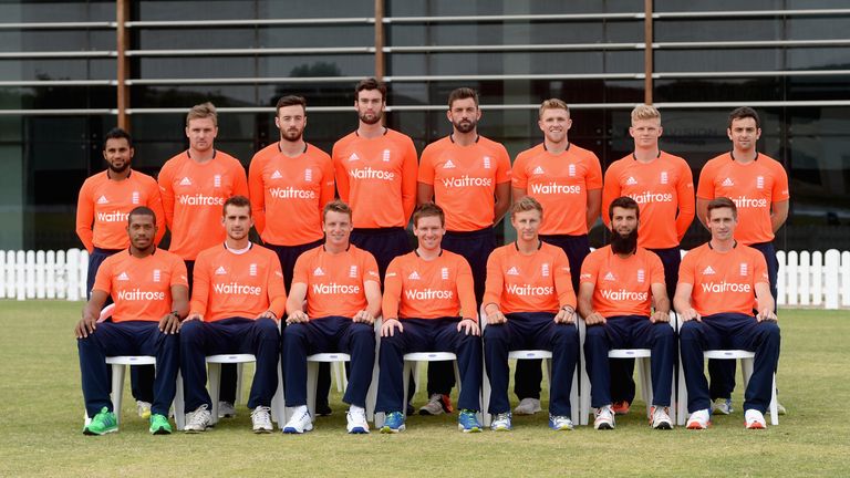 The England squad pose for a group shot ahead of the T20 series