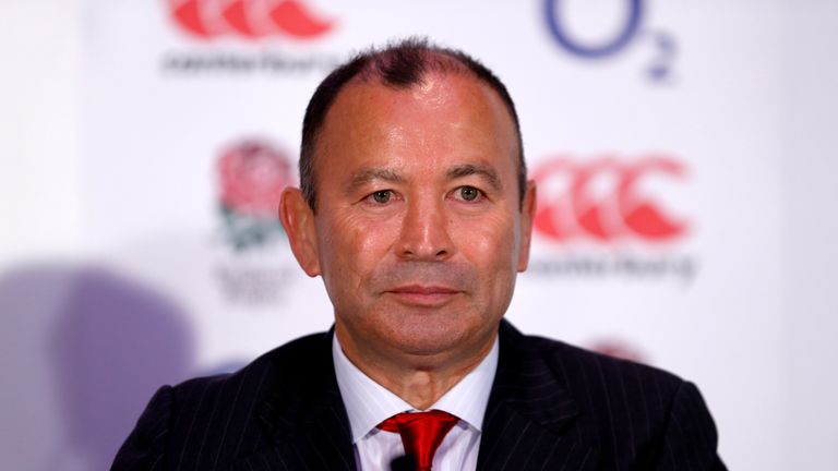 New England head coach Eddie Jones speaks to the media during a press at Twickenham Stadium, London