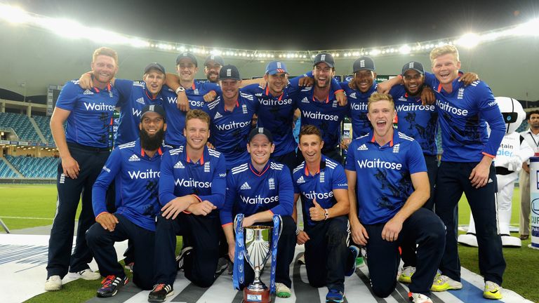 England celebrate winning the ODI series against Pakistan in Dubai