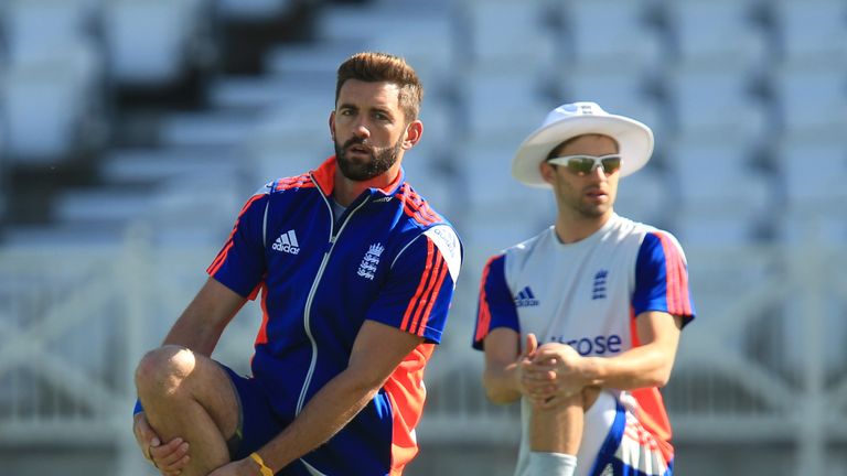 England's Liam Plunkett (left) and Mark Wood warm up at Trent Bridge