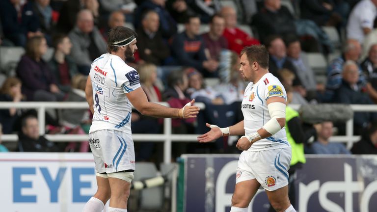Don Armand (left) scored a pair of tries as Exeter eased to a second successive Premiership victory