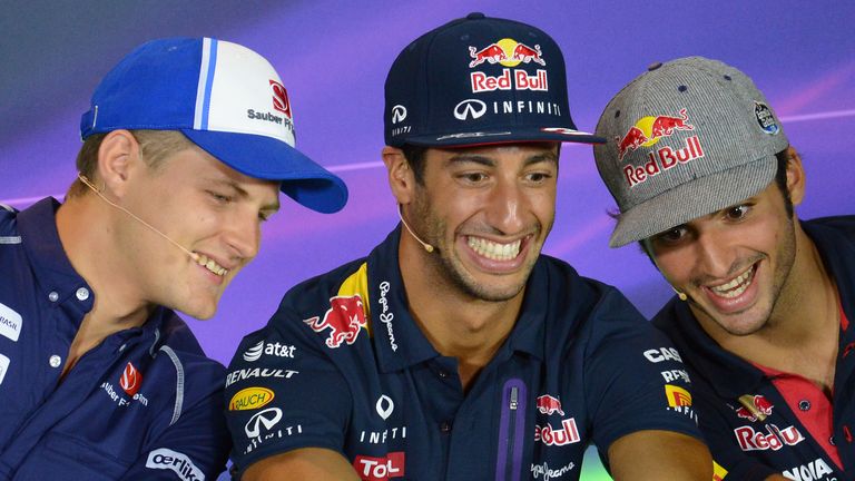Say cheese: Marcus Ericsson, Daniel Ricciardo & Carlos Sainz pose for a selfie during a Monza press conference - Picture by Patrik Lundin, Sutton Images
