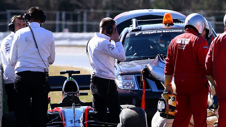 The crash scene: Alonso would spend three nights in hospital after his crash at Barcelona - Picture by Mark Thompson, Getty Images