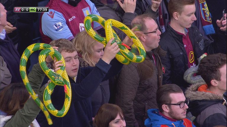 Some Aston Villa fans waved inflatable snakes in a jibe at former player Fabian Delph