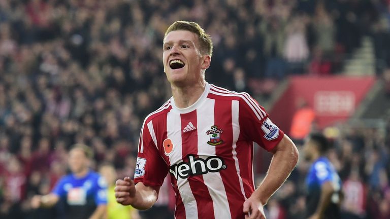 Steven Davis of Southampton celebrates as he scores their first goal during the Premier League match against Bournemouth
